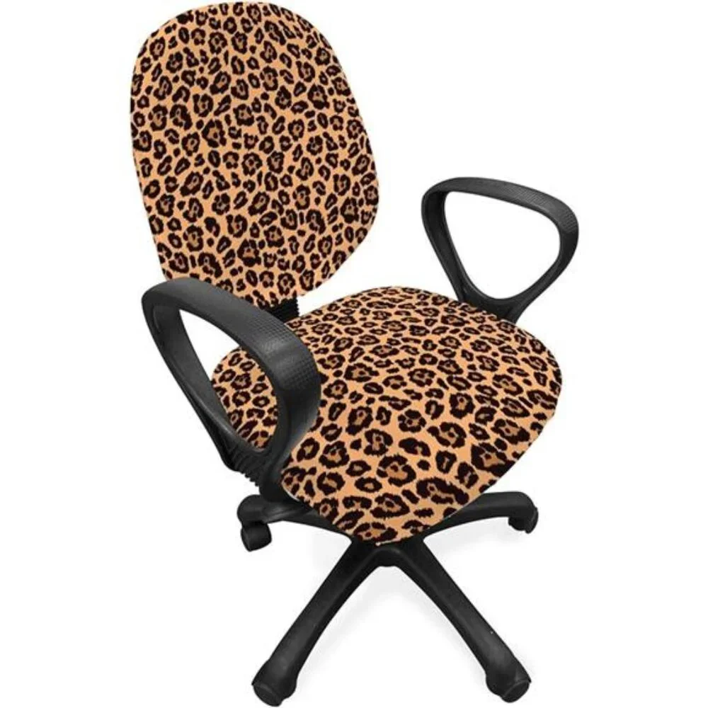 Peach Color Leopard Print Office Chair Slipcover, Orange Color Leopard Pattern